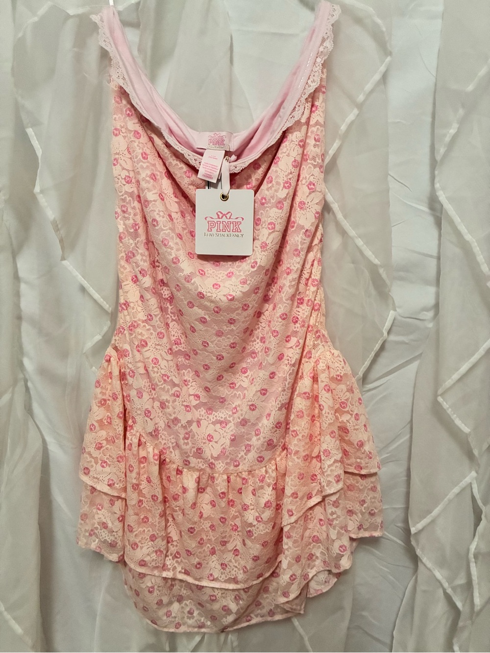LoveShackFancy Pink Lace Floral Slip Dress